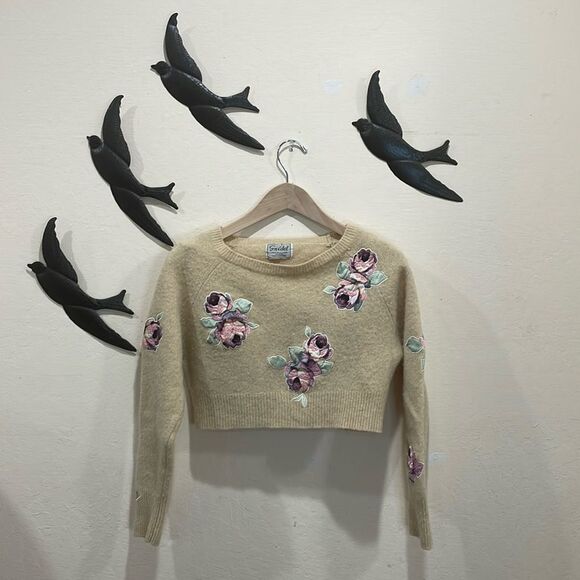 Vintage Snidel Japanese Streetwear Wool Blend Cropped Floral Applique Sweater - Picture 2 of 9